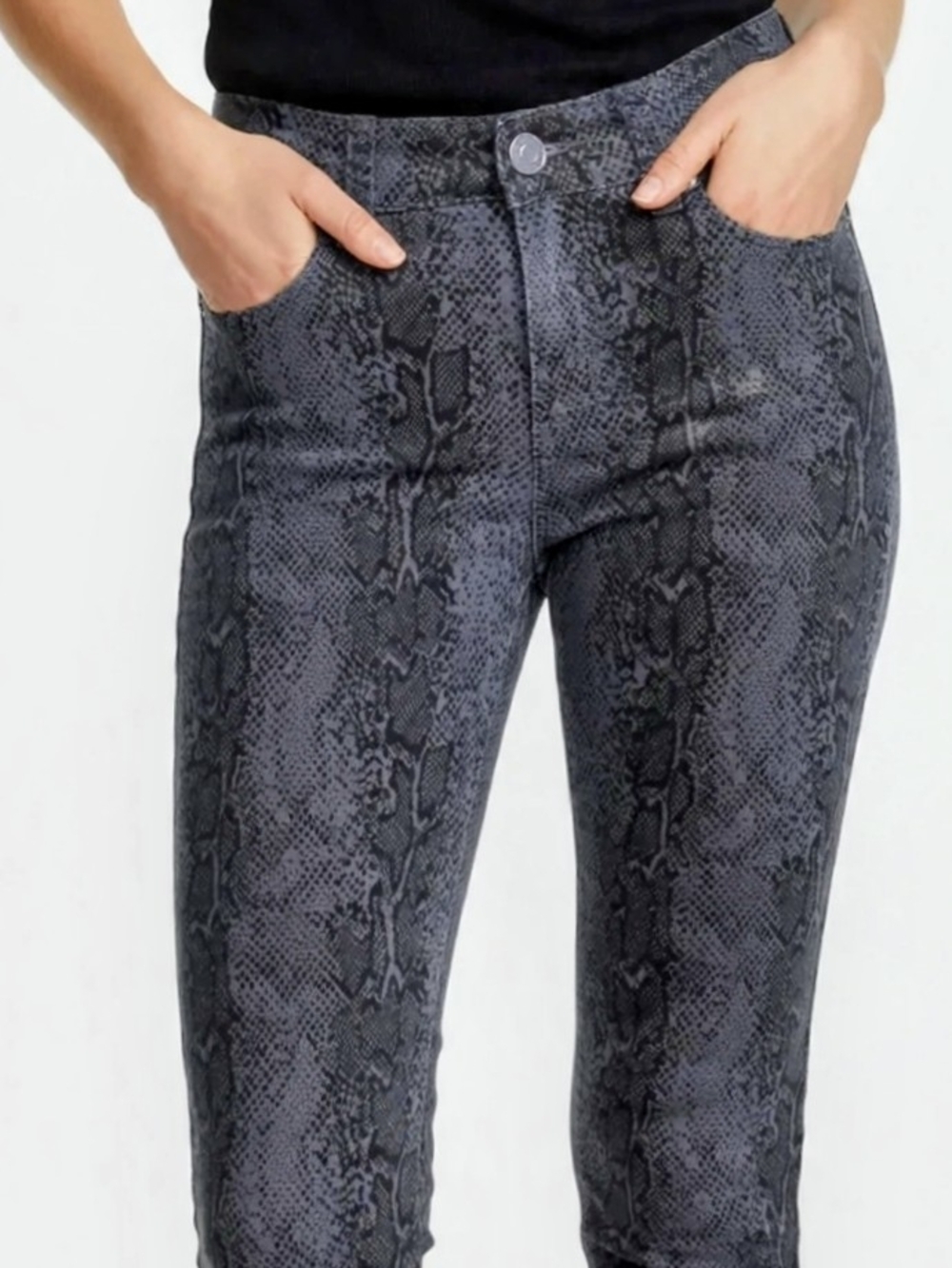 High-Rise Charcoal Snake-Print Skinny Jeans